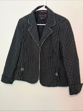 Nina Mclemore Black and White Patterned Notch-Collar Blazer